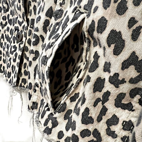 Pistola Naya Animal Print Cropped Jacket Leopard Raw Hem Oversized Classic Denim - Picture 12 of 14